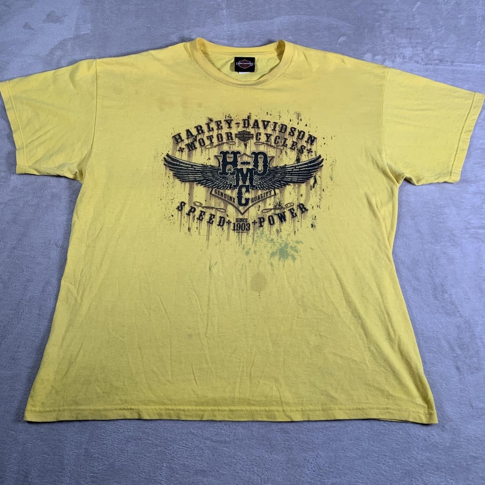 Harley-Davidson Shirt Mens XL Yellow Graphic Henderson NV Eagle Dealer Tee